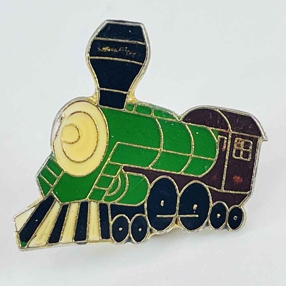 Vintage Green Train Locomotive Engine Enamel Lapel Hat Pin Railroadiana Collect
